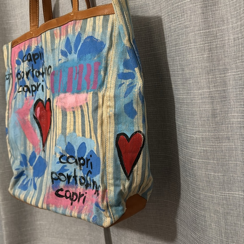 One of a Kind Tina Cantini Tote-Canvas/Leather-Capri/Portofino Themed-Blue - Picture 9 of 17